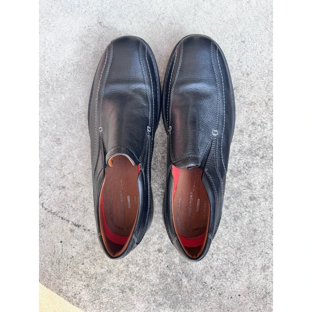 Rockport Men's‎ Loafers 13 Black Pebbled Leather Slip On Comfort Shock Absorbing